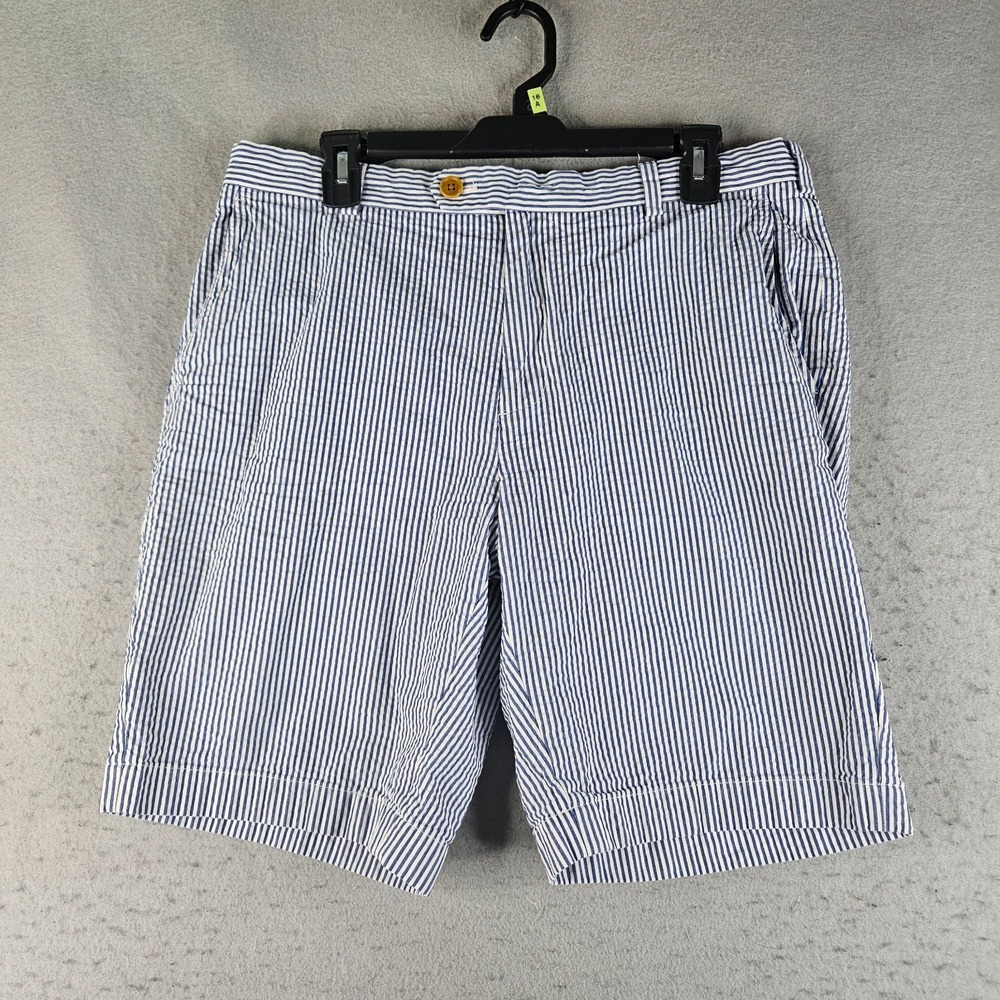 Brooks Brothers Bermuda Seersucker Shorts Mens 36 Blue White Striped Preppy